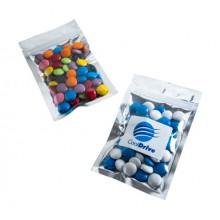 SILVER ZIP LOCK BAG WITH CHOC BEANS 50G